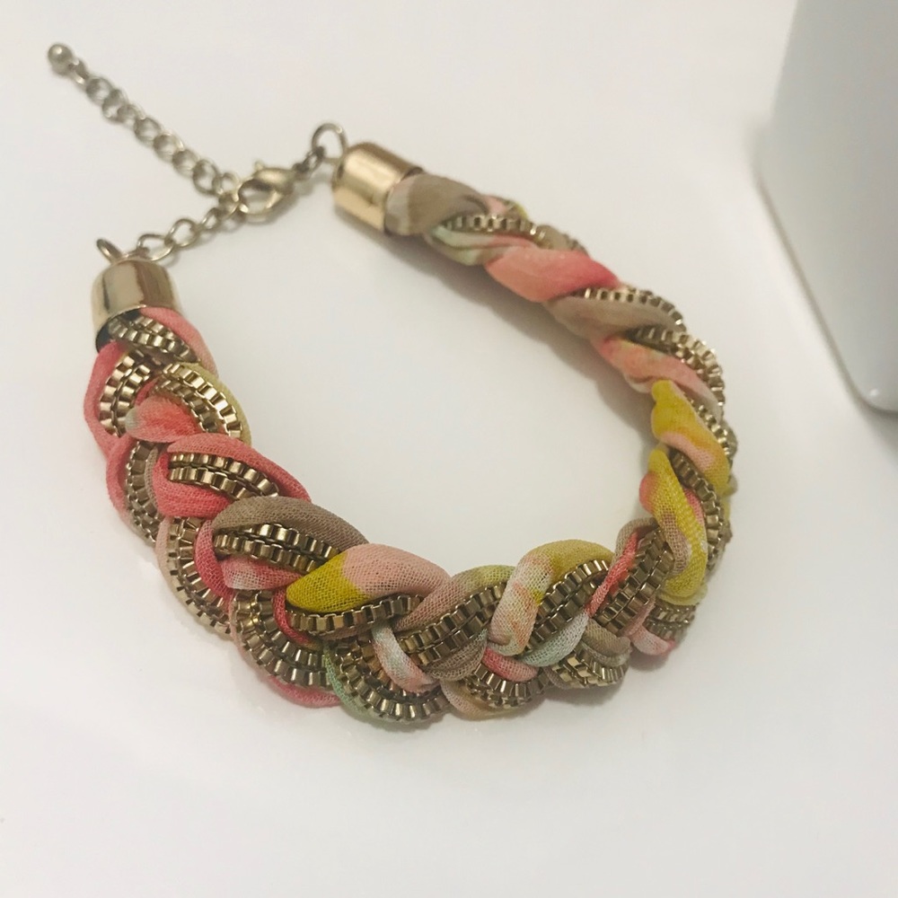 Braided cloth and metal bracelet